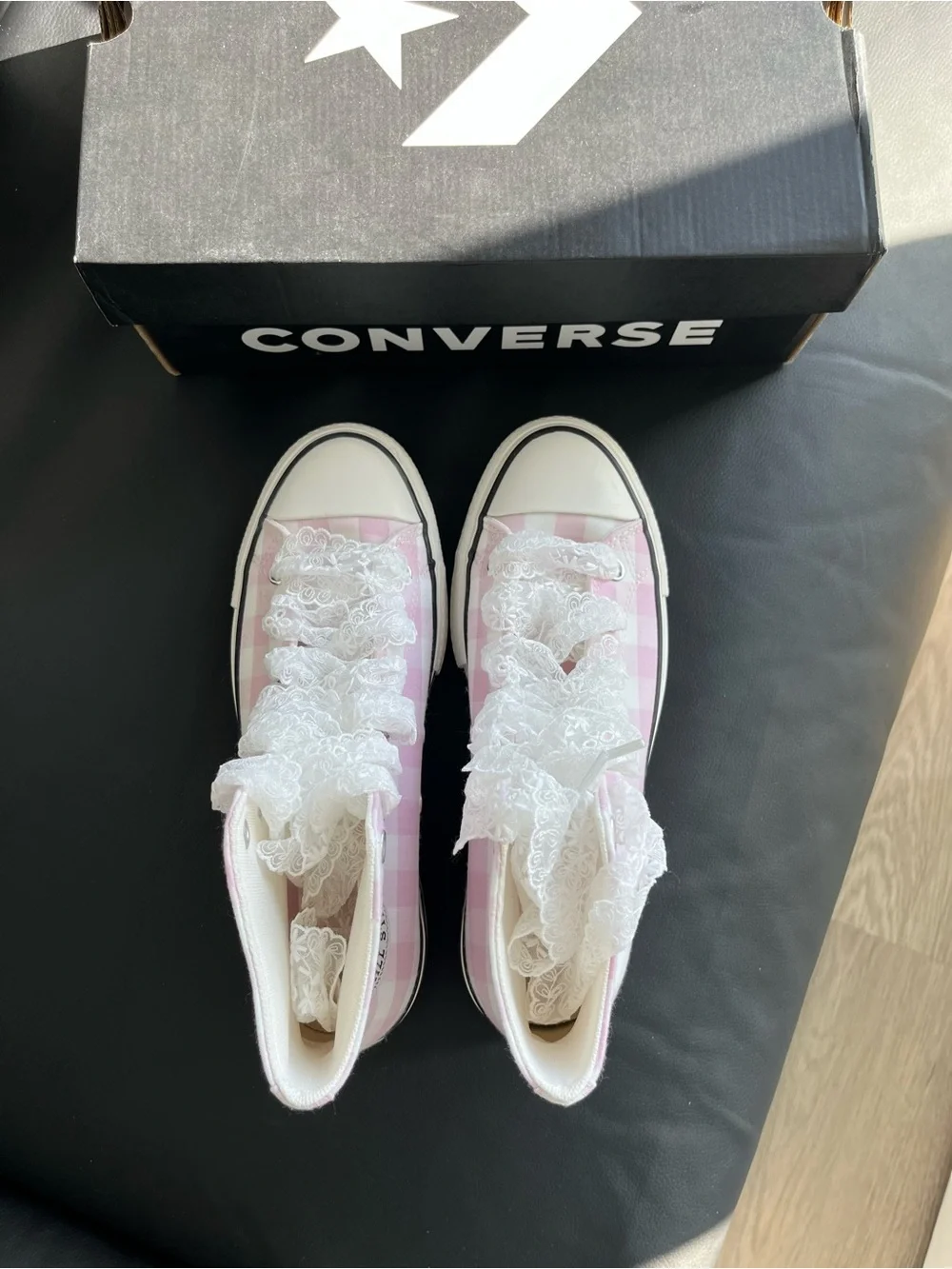 Converse High Top Sneakers Pink and White Gingham Women’s Size US 8 - Picture 6 of 10